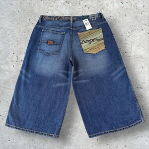 VTG Enyce Shorts‎ Mens 38 Baggy Wide Leg Jean Denim Skate Embroidered Y2K NWT